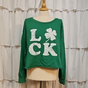 Grayson Threads Green Shamrock Luck Cropped Sweatshirt